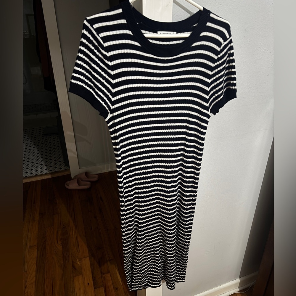 Striped Navy and White Knit Maxi Dress